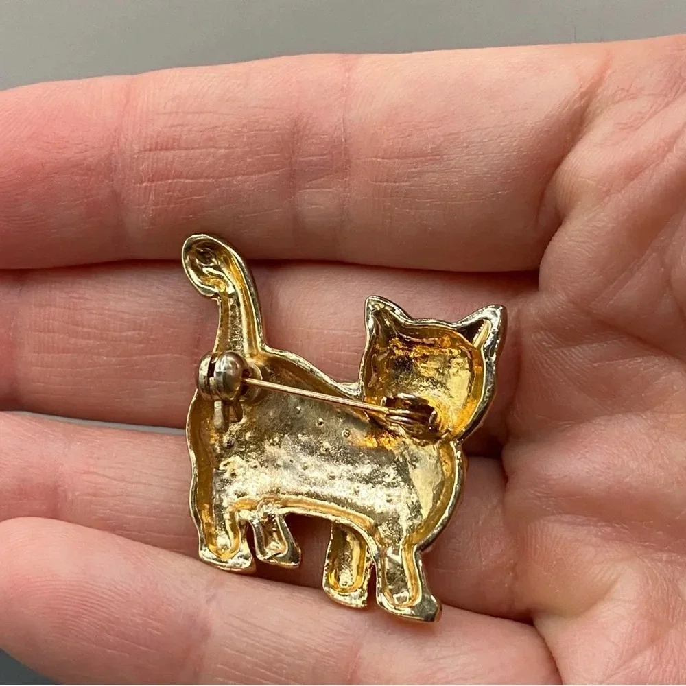 Sparkly Vintage Cat Brooch with Encrusted Rhinestones